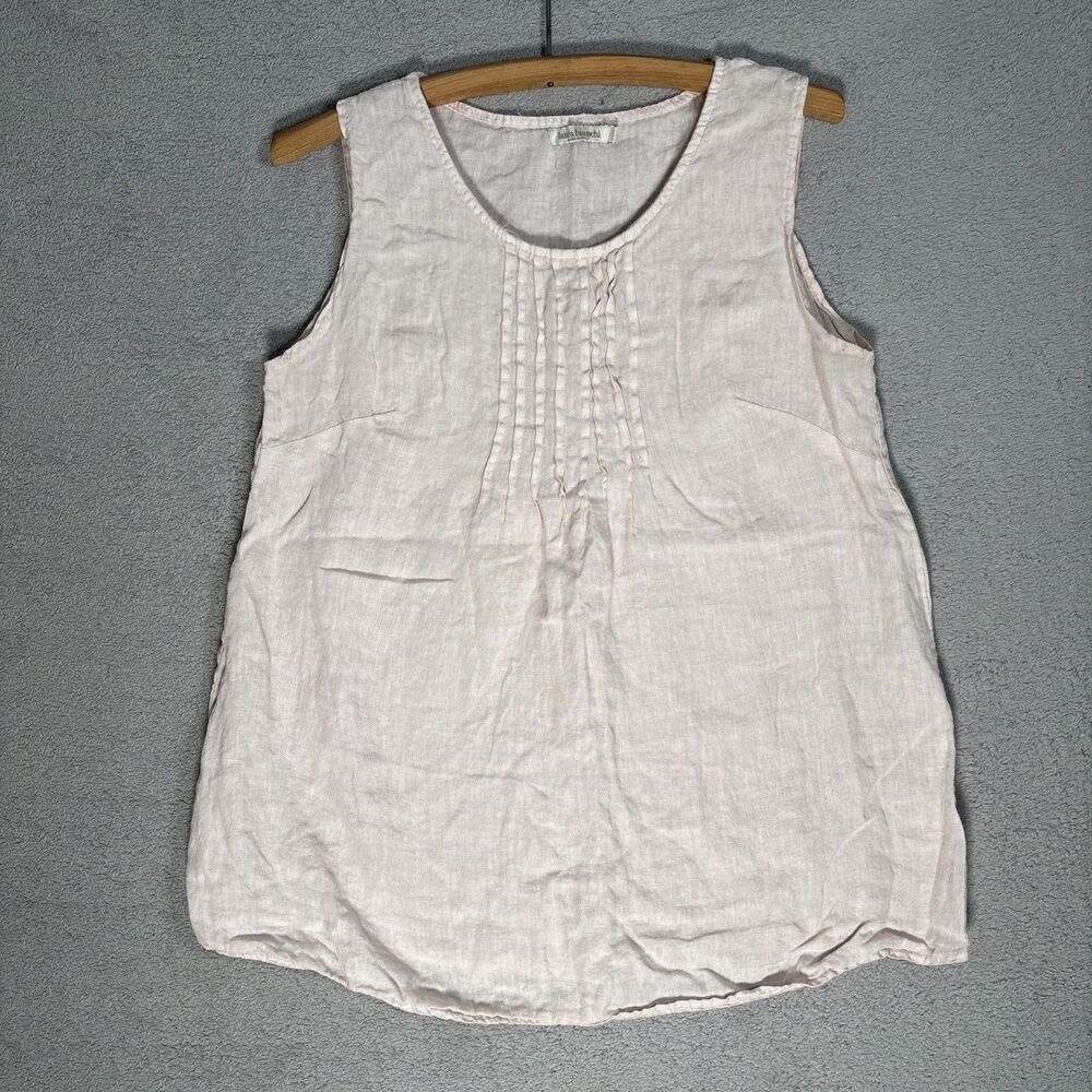 Laura Bianchi Linen Top Women’s Size L Soft Pink Pintuck Pleated Lagenlook Italy